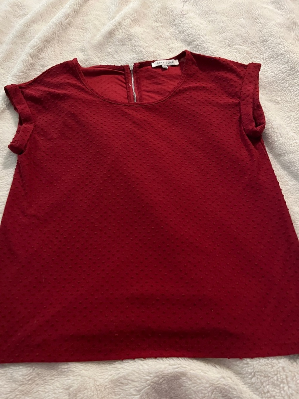 Rose & Olive Wine Red Textured Short Sleeve Blouse